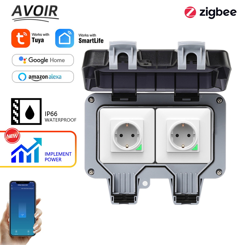 Timer Dual Outlet - Avoir tuya zigbee soquetes elétricos ip66
